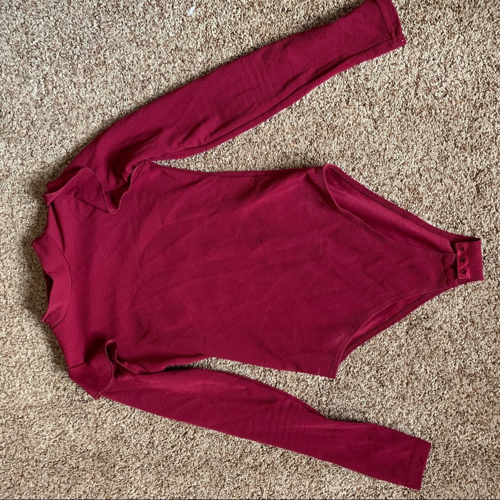 maroon mock neck bodysuit